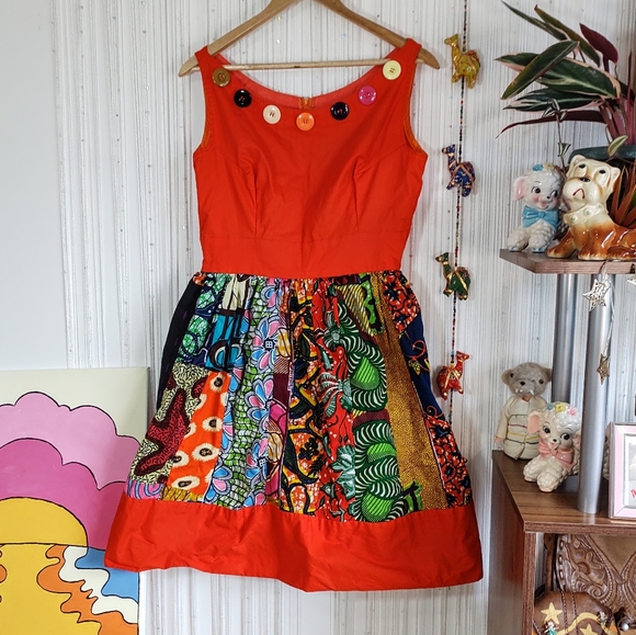 Vintage Handmade Patchwork + Button Dress - Picture 5 of 12